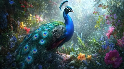 Fototapeta premium Peacock in a Dreamlike Garden