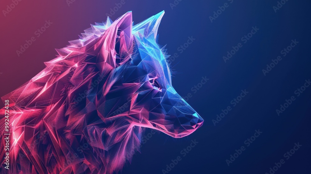 Poster digital abstract glowing geometric wolf of 3d futuristic polygons ai generated image