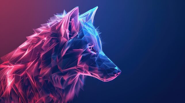 Digital abstract glowing geometric wolf of 3d futuristic polygons AI generated image