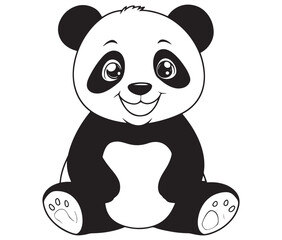 Panda bear with bamboo, Silhouette panda vector, Smile sitting panda