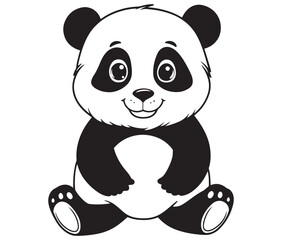 Panda bear with bamboo, Silhouette panda vector, Smile sitting panda