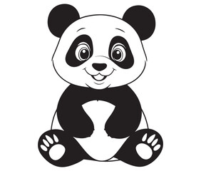 Panda bear with bamboo, Silhouette panda vector, Smile sitting panda