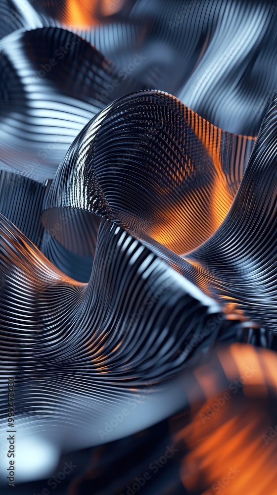 Aufkleber abstract wave pattern with metallic textures and vibrant orange highlights creates a captivating vis