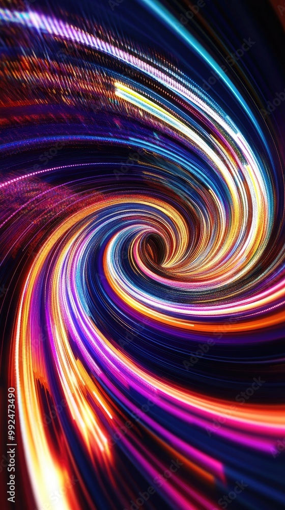 Poster a vibrant swirl of colorful lights creating a mesmerizing motion effect, perfect for digital art and