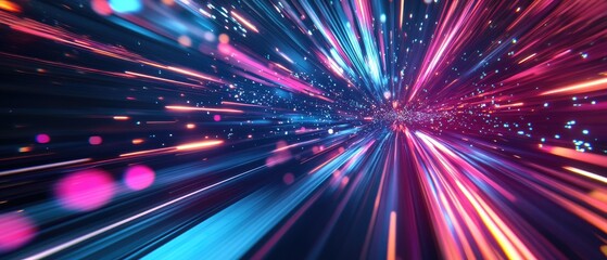 Dynamic abstract background featuring vibrant lights and colors, representing speed and motion in a digital universe.
