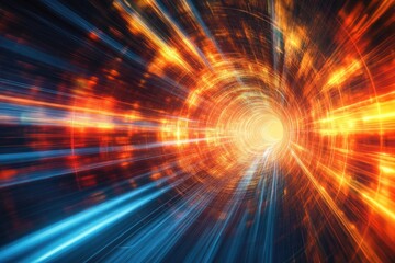 Obraz premium Abstract light tunnel with vibrant colors representing speed and energy, creating a sense of movement and dynamism.