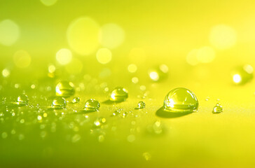 Oil droplets on water yellow background