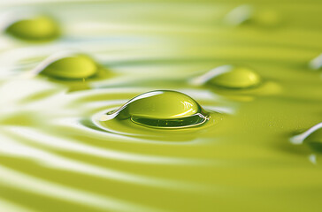 Oil droplets on water yellow background