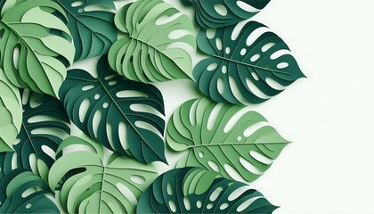 Green monsterra leaves arrange on white background 