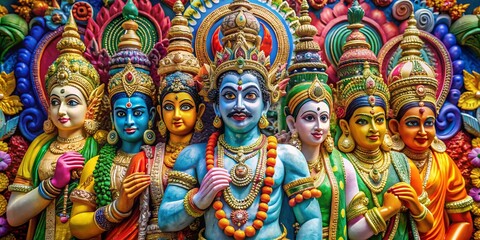 Fototapeta premium Colorful representation of Hinduism deities showcasing rich cultural heritage and spiritual significance