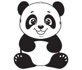 Panda bear with bamboo, Silhouette panda vector, Smile sitting panda