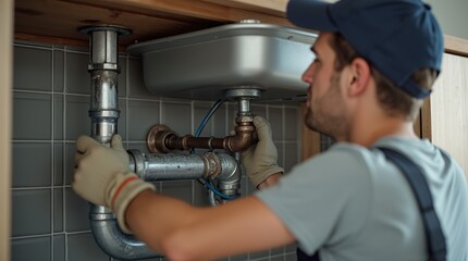 Master plumber repairing kitchen sink pipes with expertise and precision