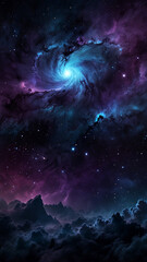 Abstract wallpaper inspired by the cosmos. Incorporate swirling nebulae, stars, and galactic clouds in deep blues, purples, and blacks