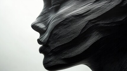 Fototapeta premium Abstract Artistic Sculpture of a Human Face with Textured Layers in Monochrome