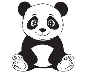 Panda bear with bamboo, Silhouette panda vector, Smile sitting panda