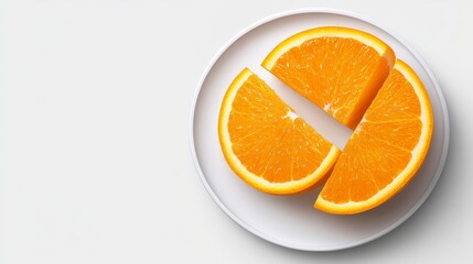 Orange Slices on Plate: A minimalist food photography image featuring three juicy orange slices arranged on a white plate, capturing the vibrant color and refreshing appeal of citrus fruit.
