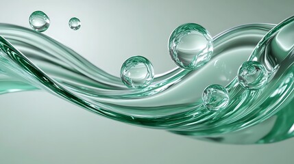 Abstract Green Water Drops and Waves