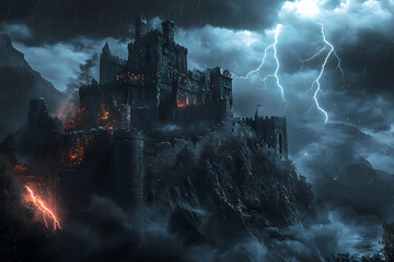 Fototapeta premium Majestic Medieval Castle on Mountain Cliff - Gaming Wallpaper