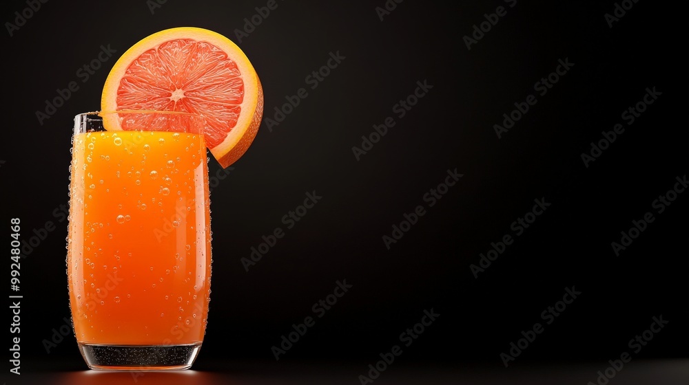 Poster grapefruit juice delight: a refreshing glass of grapefruit juice with a slice of grapefruit on top, 
