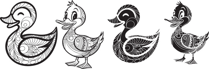 Drawing duck animal for coloring book, tattoo, shirt design, logo, sign. stylized illustration of animal