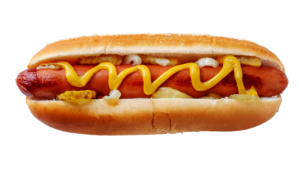 delicious Hot Dog with Mustard on transparent background