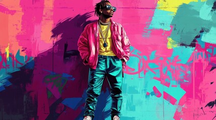 Trendy Urban Fashion and Graffiti - Stylish Person in Vibrant Street Art Background