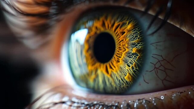 Close-up of a human eye with a golden brown iris.