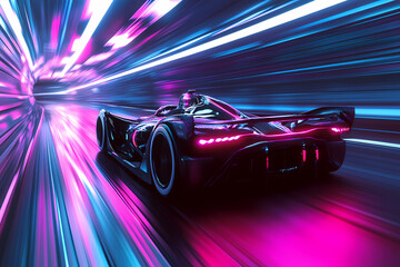 Futuristic Racing Car in Neon City - Gaming Wallpaper