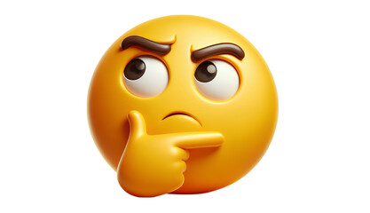 Fototapeta premium Thinking Emoji with Pensive Expression, Representing Deep Thought, Curiosity, or Contemplation in a Bright Yellow Cartoon Style Illustration