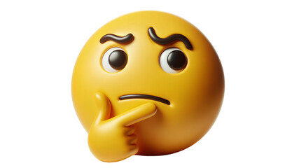 Thinking Emoji with Pensive Expression, Representing Deep Thought, Curiosity, or Contemplation in a Bright Yellow Cartoon Style Illustration