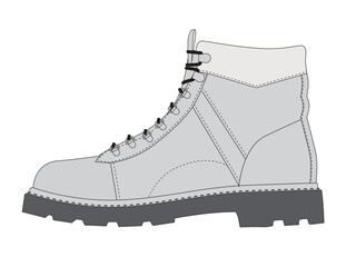 Mountain boots technical drawing vector template