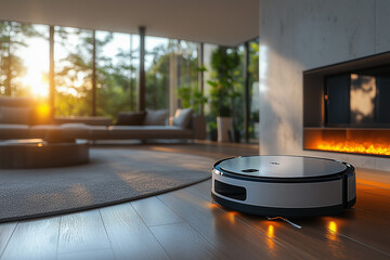  high-tech smart home with an AI-powered robotic vacuum cleaner and other autonomous devices.