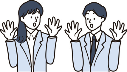 驚いた表情のアジア人ビジネスウーマンとビジネスマンのイラスト素材