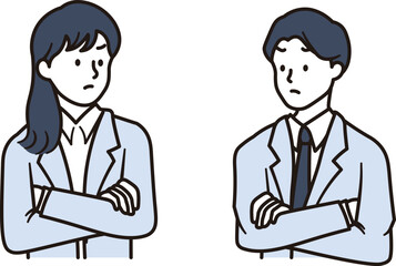 怒っているアジア人ビジネスウーマンとビジネスマンのイラスト素材