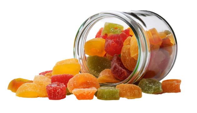Colorful Gummy Candy in Jar on transparent background