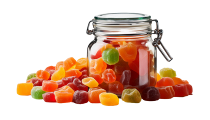Colorful Sweets in Jar on transparent background