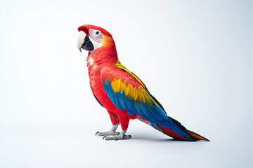 Fototapeta premium Scarlet Macaw A vibrant scarlet macaw perched on a plain background.