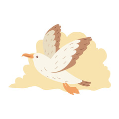 Cute Albatross Bird Animal Flying Free Flapping Wings with Cloud in Bright Sky