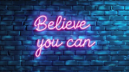 Obraz premium Positive inspirational quote neon sign on brick wall background ai generated image