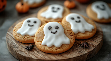 Obraz premium Ghost cookies for Halloween, created with Generative AI technology.