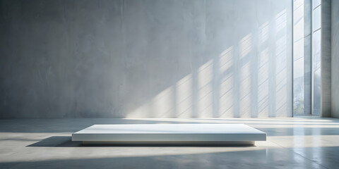 White stone platform with natural light and shadows in a minimalist setting , white stone, platform, natural light