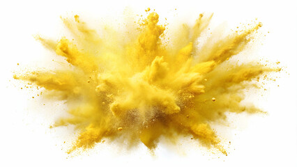 Yellow chalk pieces and powder flying, explosion effect isolated on white, yellow, chalk, pieces, powder, flying, explosion