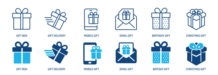 Gift box line and glyph solid icons collection. Minimal icon and symbol series vector illustration