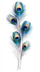 Obraz premium Vibrant Peacock Feathers Isolated on White Background Showcasing Iridescent Colors and Intricate Patterns