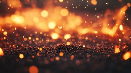 Fototapeta premium Bright flames flicker and glowing sparks scatter, illuminating the darkness with their intense orange and yellow hues at night