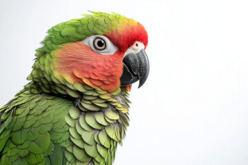 Fototapeta premium Green Parrot Close-Up Close-up of a green parrot with detailed feather texture.