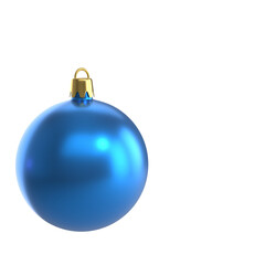 Christmas decoration bauble, Xmas ornament isolated on white background. Holiday season blue Christmas decoration 3D render, realistic