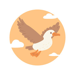 Cute Albatross Bird Animal Flying Free Flapping Wings with Sun in Bright Sky