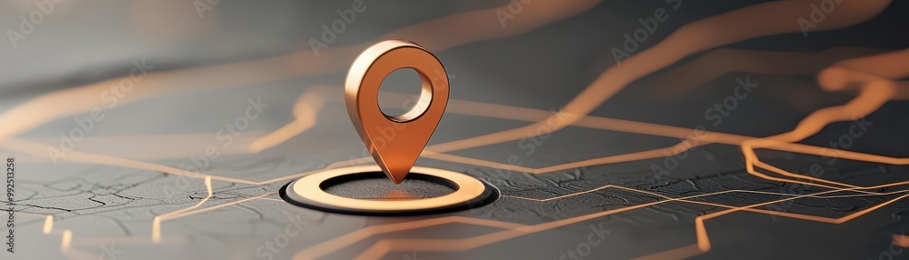 Poster a detailed close-up of a location pin on a modern map, symbolizing navigation and exploration in a d