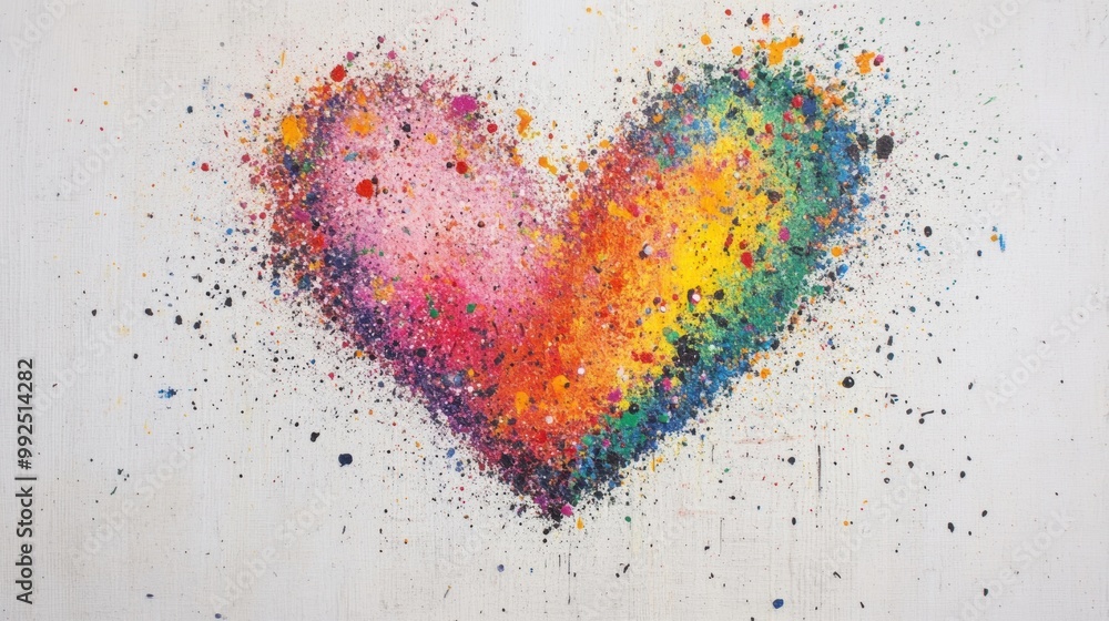 Poster a burst of colorful splashes creates a heart shape, radiating positivity with vivid hues and dynamic